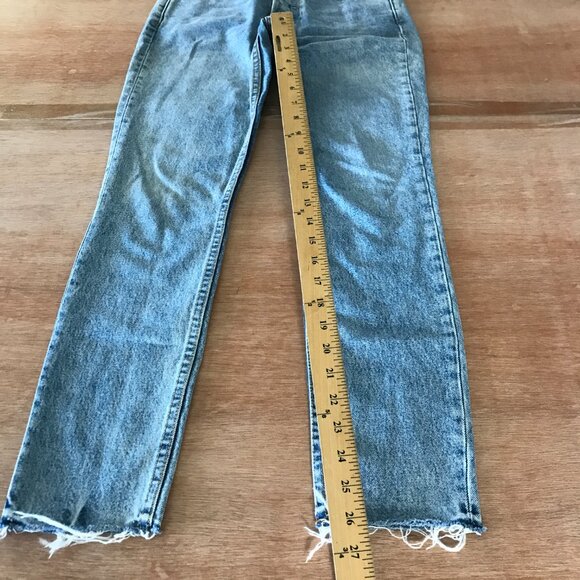 Grlfrnd Karolina Skinny Jeans Women 23 Blue Mid Rise Button Fly Raw Hem Stretch - Picture 8 of 15